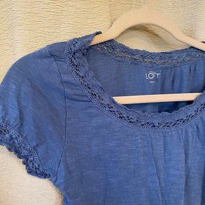 LOFT shirt, muted blue with lace details sz S